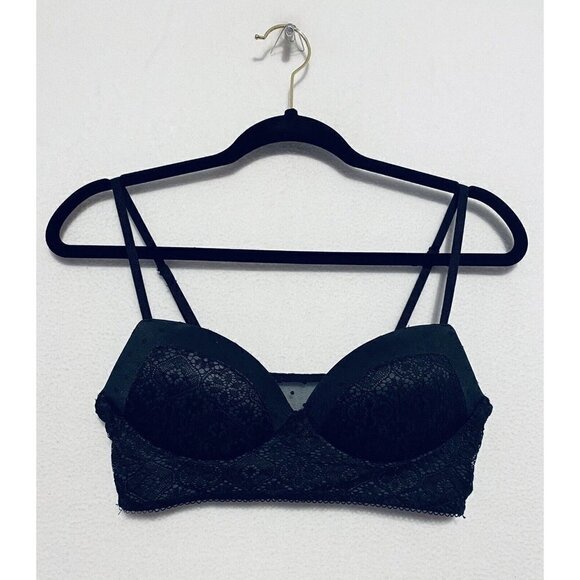 Victorias Secret Padded Demi Bra Womens Medium Black Lace Polka Dot Mesh - Picture 1 of 5